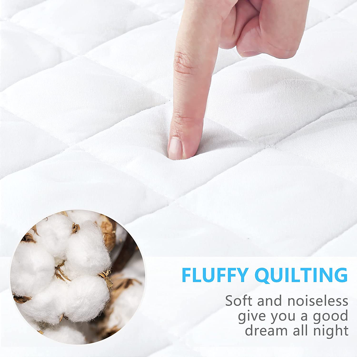 Ruili Cal King Quilted Fitted Mattress Pad, 100% Waterproof Deep Pocket Stretch Up to 21 Inches Mattress Protector Soft Snow Cotton Filling Mattress Cover