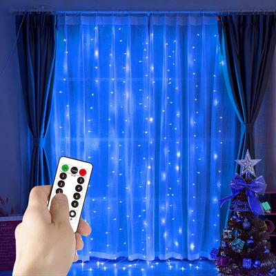 String Lights Curtain,USB Powered Fairy Lights for Bedroom Party,8 Modes & IP64 Waterproof Ideal for Garden,Patio (Blue,7.9Ft x 5.9Ft)