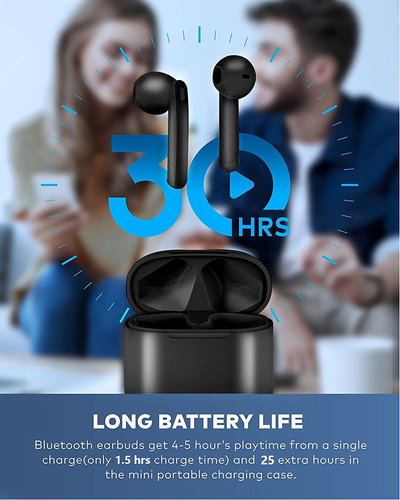 Hntmao IPX7 Waterproof Bluetooth Earbuds, True Wireless Earbuds, 30H Cyclic Playtime Headphones with Charging Case and mic