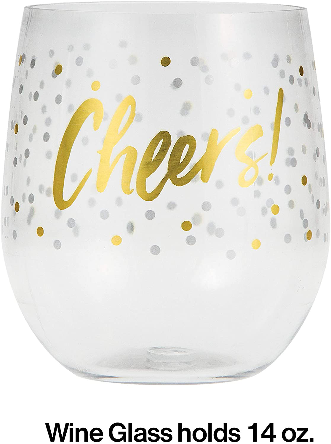 Elise Plastic 14-Ounce Stemless Wine Glass Tumblers, 1 Count(Pack of 1), Cheers
