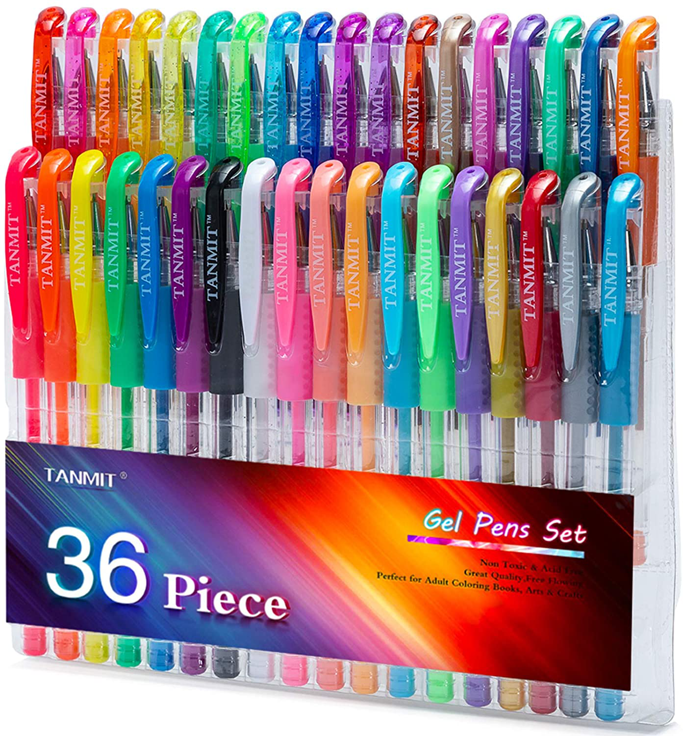 Tanmit Gel Pens Set Colored Pen Fine Point Art Marker Pen 36 Unique Colors for Adult Coloring Books