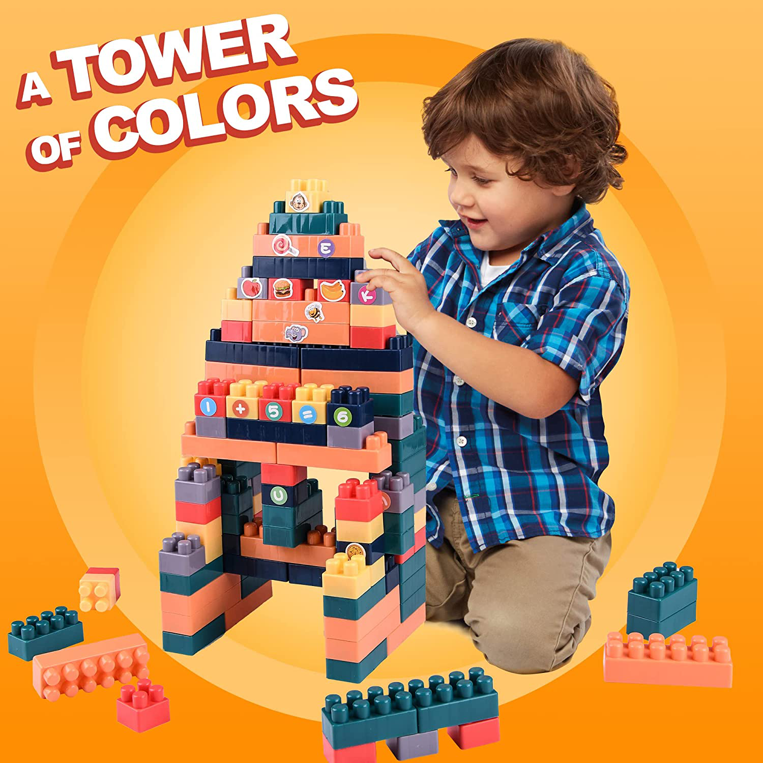 Building Bricks 520 Pieces Set, Classic Preschool Building Sets for Kids, Building Blocks in 6 Colors, Kids Building Bricks Toy, Compatible with All Major Brands for Ages 3 4 5 6 7 8 Year Old Boy Girl