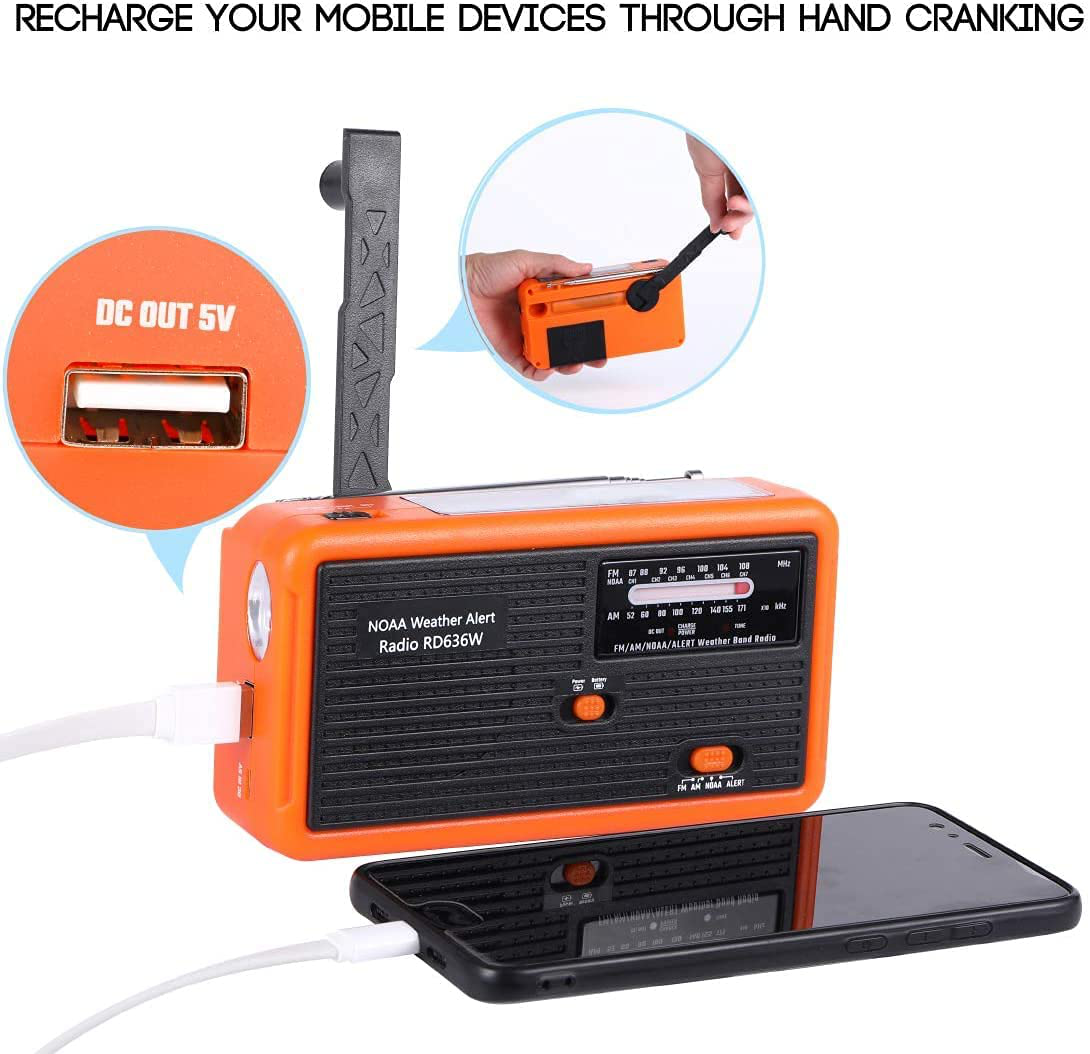 Portable Emergence Radio FM/AM/NOAA Weather Radio Compatible, Wide FM Compatible Radio Hand-cranked Charging/Solar Charging Compatible/Dry Battery can be Used