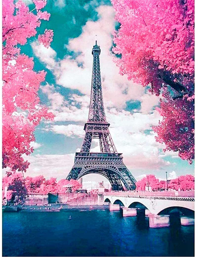 5D Diamond Art Kits for Adults,Eiffel Tower Diamond Painting Cross Stitch Kits,Full Drill Crystal Rhinestone Embroidery Pictures Arts Crafts for Adults & Women & Kids for Home Wall Decor Gift (Pink)