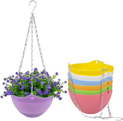 Set of 7 Colors Self-Watering Hanging Planter Indoor Outdoor Garden Flower Plant Pot Container with Drainer and Hanging Chain