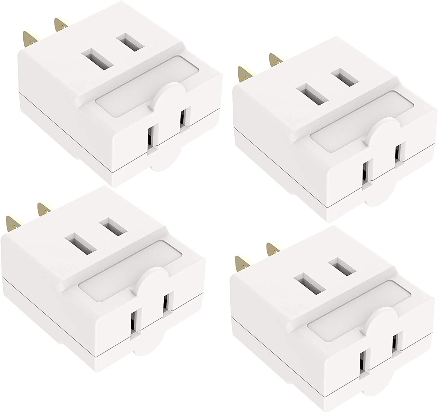 4 Pack Single Receptacle to 3 Outlet Cube Wall Tap,Plug-In Triple Outlet Polarized Adapter,White