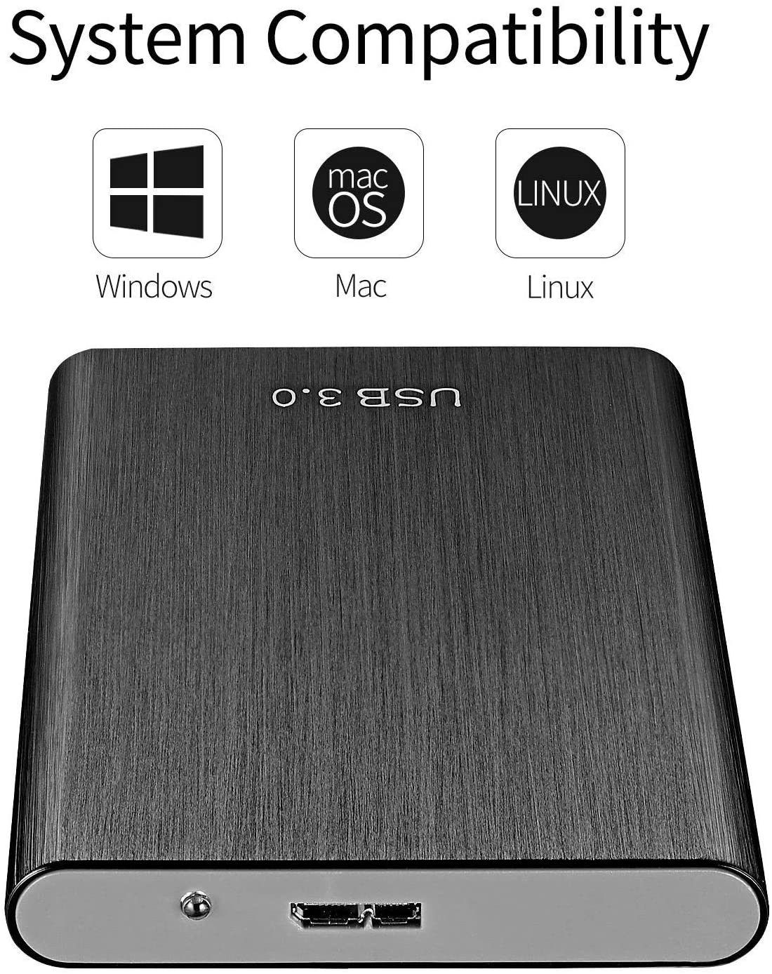 External Portable Hard Drive External HDD 1TB or 2TB High Speed USB 3.1 for Mac, PC, Laptop