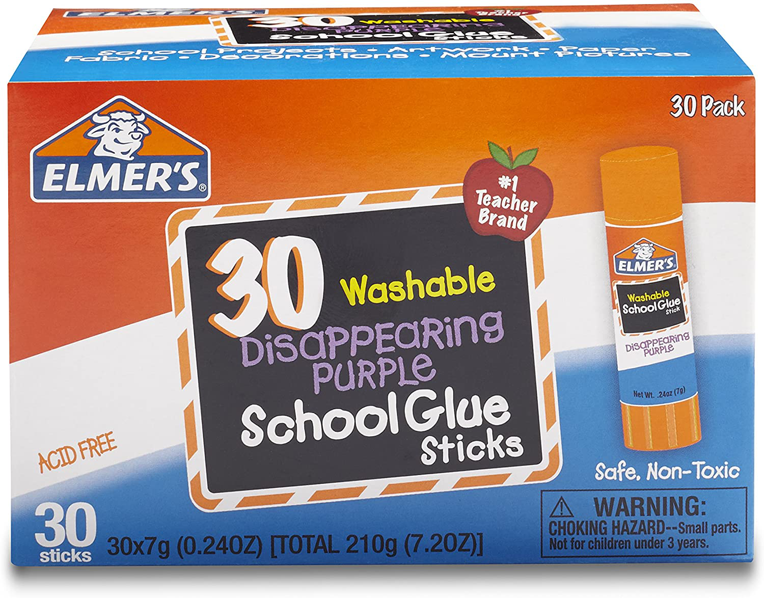 Elmer's Disappearing Purple School Glue, Washable, 30 Pack, 0.24-ounce sticks