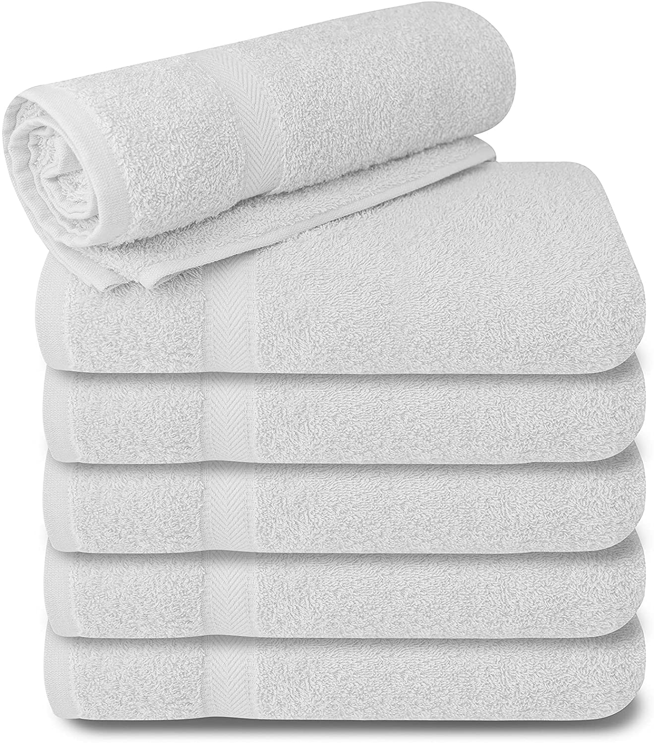 Cotton Bath Towels Set Ultra Soft Cotton Large Bath Towel White Highly Absorbent Quick Dry Daily Usage Home and Kitchen Bath Towel Set- White 24Inch X 48Inch Pack of 6, 24X48-Pack of 6