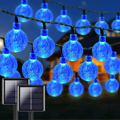 Blue 2-Pack 100 LED 32FT Crystal Globe Solar Halloween Lights, Outdoor Waterproof Solar String Lights with 8 Lighting Modes, Solar Outdoor Halloween Decorations for Tree Garden Patio Party (Blue)