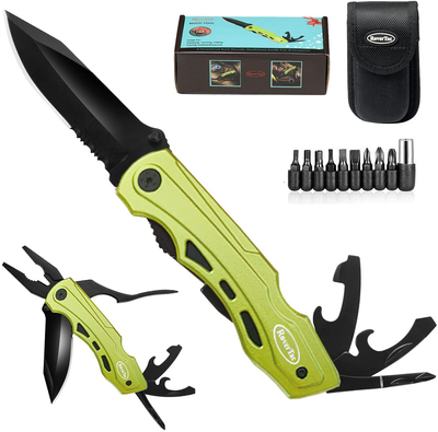 RoverTac Pocket Knife Folding Knife Multitool Knife with Pliers Screwdrivers Bottle Opener Safety Lock Durable Sheath Perfect for Camping Fishing Hiking Outdoor Unique Gifts for men women