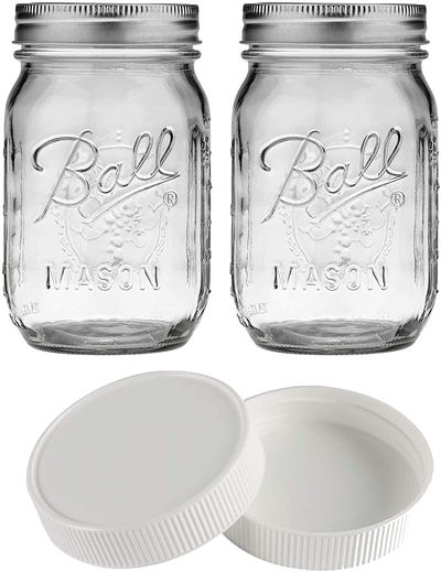 Mason Jars 16 oz with Plastic Mason Jar Lids (BPA Free) Pint Mason Jars Regular Mouth (set of 2 - White) by Jarming Collections