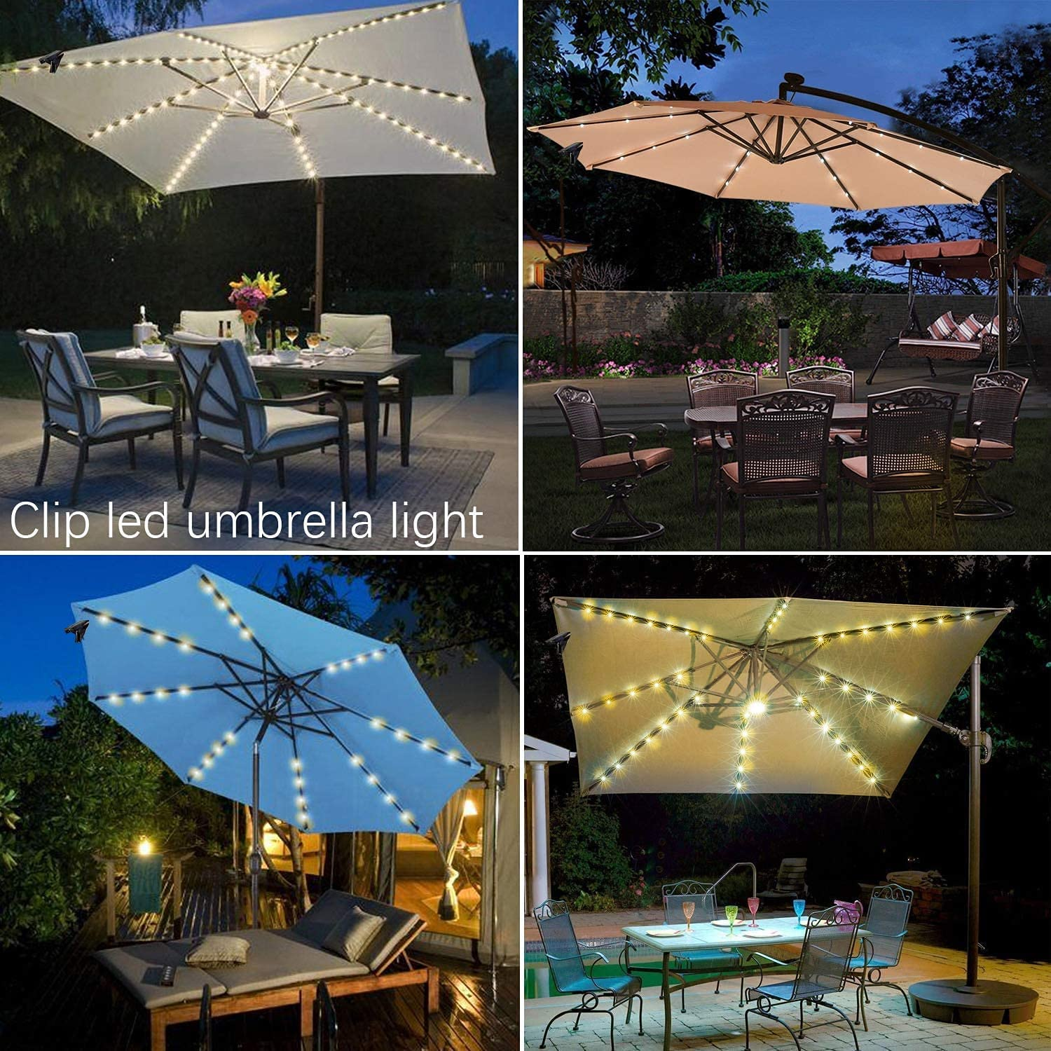 Patio Umbrella Lights Solar Powered Outdoor Multi Mode 104 LED String Lights Waterproof Umbrella Pole Solar Lights for Patio Camping Tents