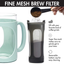 Primula Burke Deluxe Cold Brew Iced Coffee Maker, Comfort Grip Handle, Durable Glass Carafe, Removable Mesh Filter, Perfect 6 Cup Size, Dishwasher Safe, 1.6 Qt, Aqua