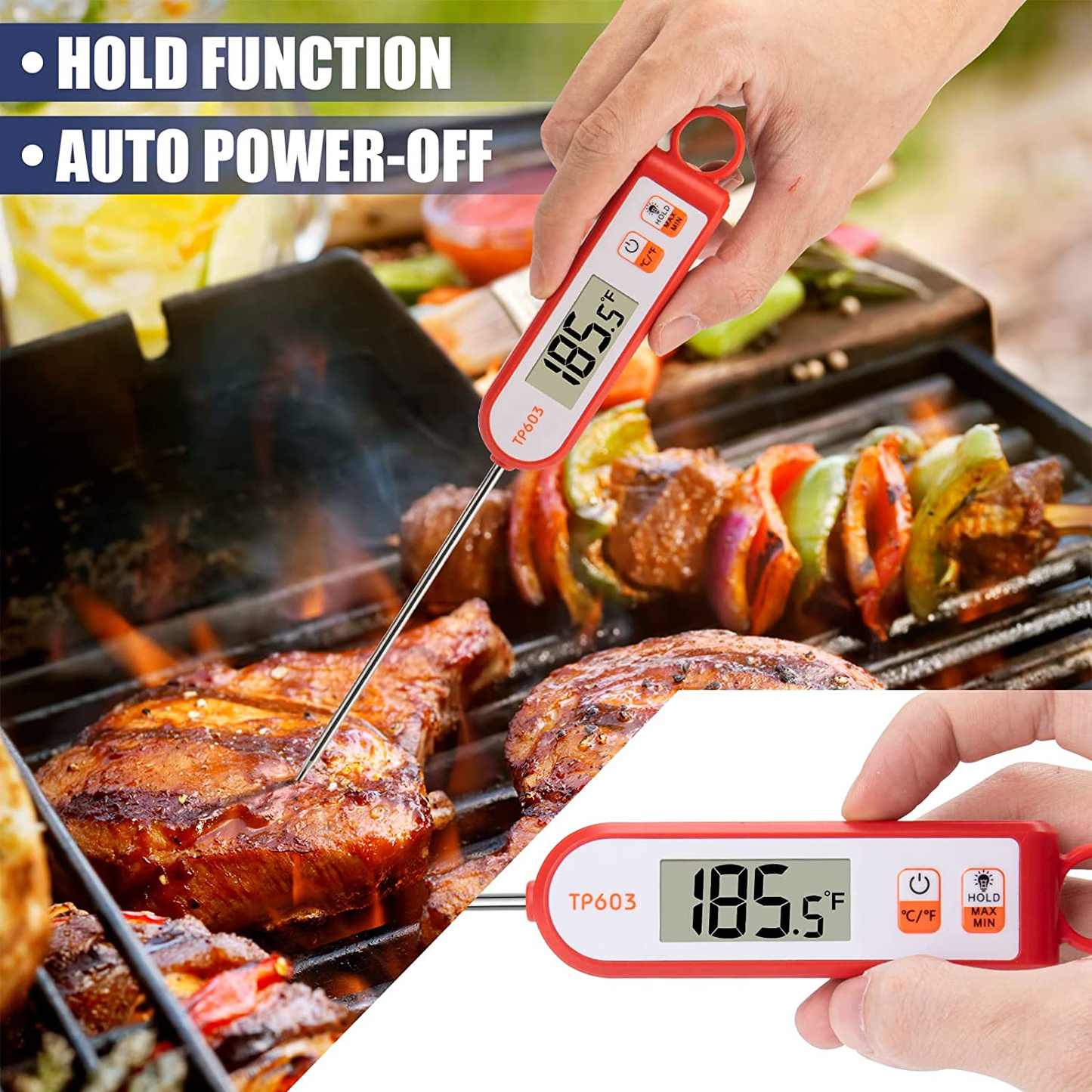 Instant Read Meat Thermometer Digital Food Thermometer Cooking Thermometer Instant Read Meat Thermometer Candy Thermometer with Fahrenheit/Celsius(℉/℃) Switch for Food Meat Grill BBQ Milk by DWEPTU