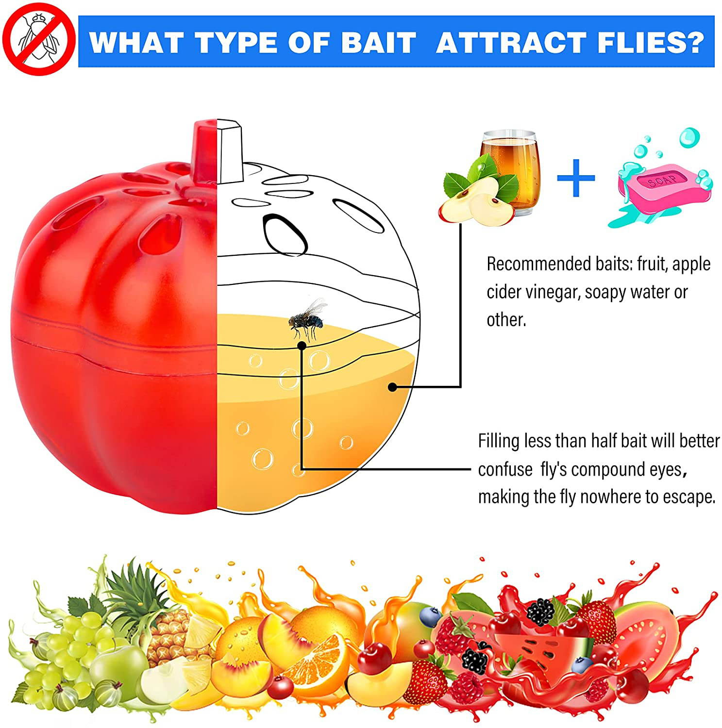 Burxoe Fruit Fly Trap,Reusable Fruit Fly Traps for Kitchen, Fruit Fly Traps Indoor Sticky, Fly Trap Refill,Fly Catcher for Food Areas Safe Non-Toxic Odorless 2 Packs Pumpkin Shape