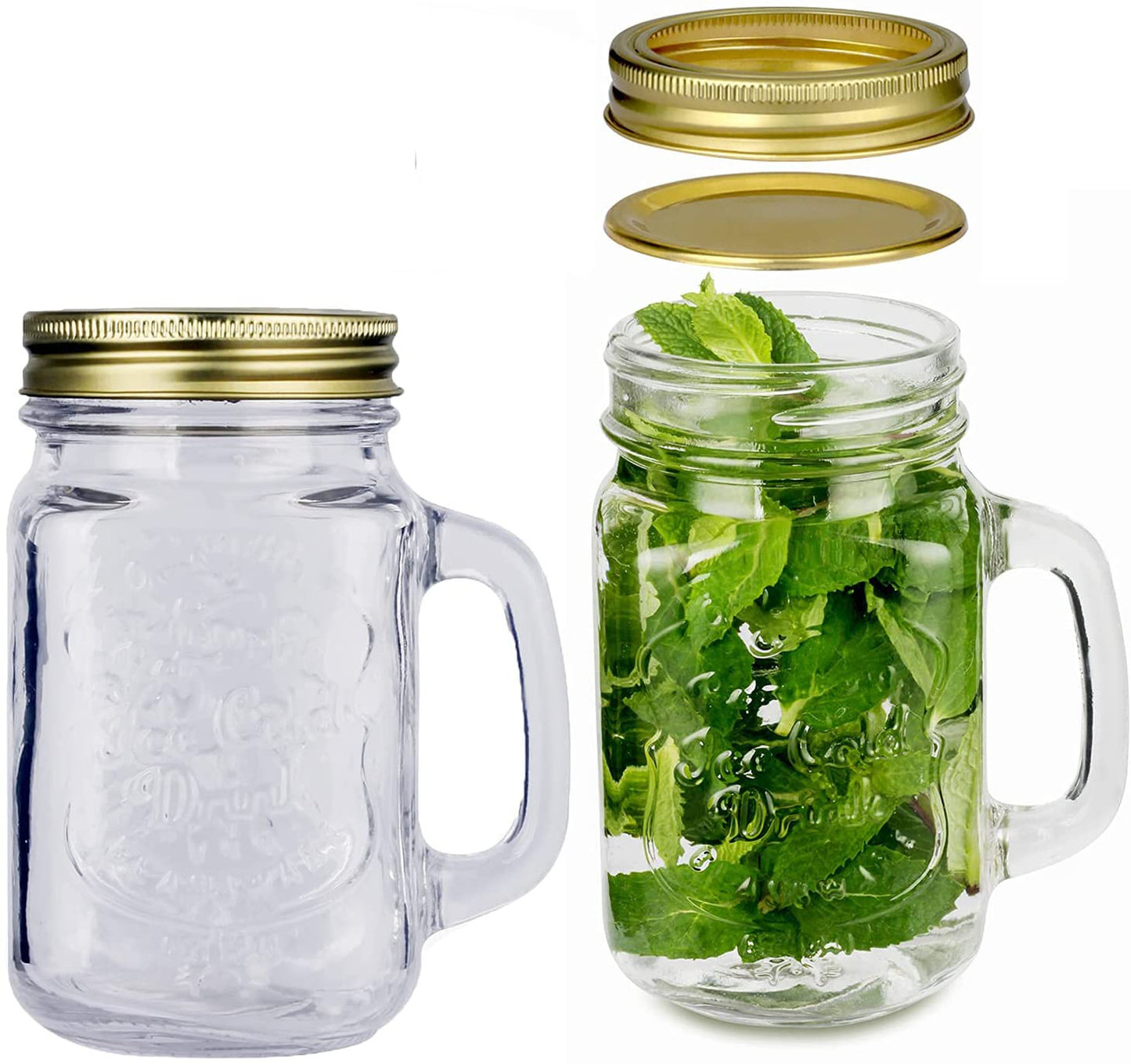 Mason Jar with Handle Drinking Glasses 16 oz Regular Mouth with sealing lid and straw lid ,Great for Drink Beverages,Crafts and Gifts (1 Pcs )