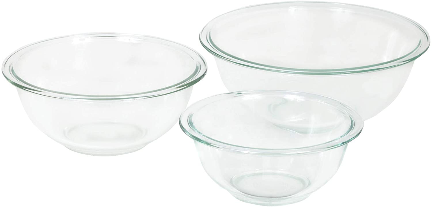 Pyrex Glass Mixing Bowl Set (3-Piece Set, Nesting, Microwave and Dishwasher Safe)