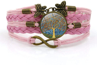 FLDC Tree of Life Charm Braided Leather Rope Adjustable Chain Bracelet Jewelry Gifts