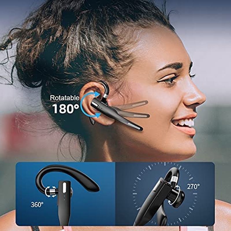 Bluetooth Headset,Polanfo Wireless Bluetooth Earpiece V5.0 Hands-Free Earphone with Stereo Microphone for Driving/Business/Office Driving Headset-Black
