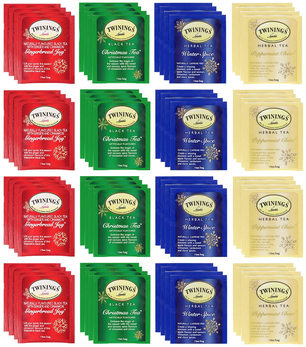 Twinings Holiday Variety Tea Bag Pack, Peppermint Cheer, Holiday Berry, Christmas Tea, Winter Spice and Other Variety 50 Count Tea Sampler