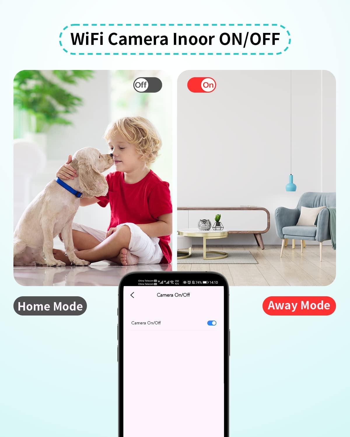 1080P Wifi Camera for Home Security Indoor, Pet Camera with 2-Way Audio, Motion and Sound Detection, Compatible with Alexa and Google Assistant
