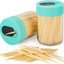 Urbanstrive Sturdy Safe Toothpick Holder with 400 Natural Wood Toothpicks for Teeth Cleaning, Unique Home Design Decoration, Unusual Gift, 2 Pack (Light Blue)