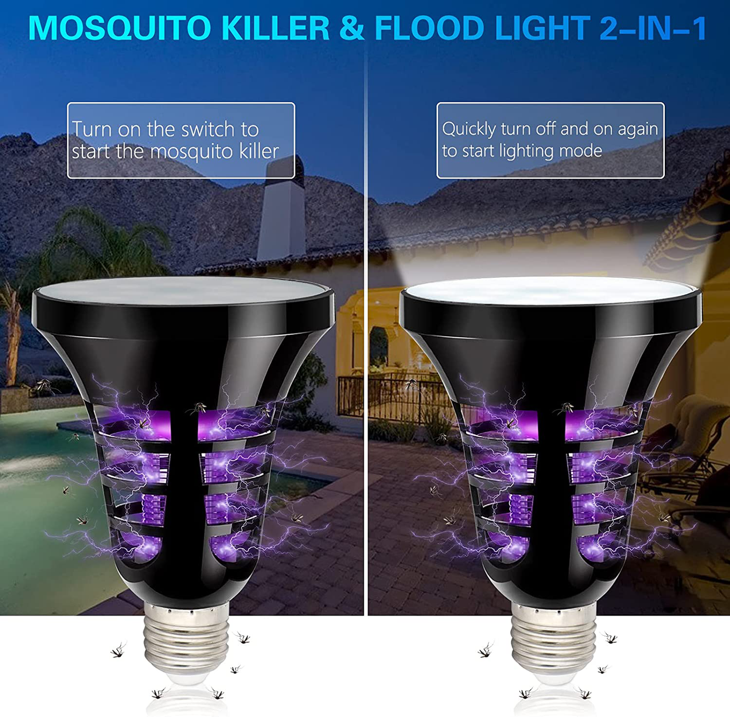COZYLIFE 2-in-1 Bug Zapper Light Bulb, Outdoor Camping Lamp, USB Powered Tent Lantern with Hanging Hook, UV LED Insect Mosquito Fly Trap Killer Bulb Portable, Comes with Cleaning Brush and USB Cable