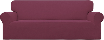 Easy-Going Stretch 4 Seater Sofa Slipcover 1-Piece Sofa Cover Furniture Protector Couch Soft with Elastic Bottom for Kids,Polyester Spandex Jacquard Fabric Small Checks (XX Large,Purple)