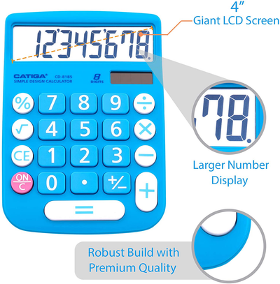 CATIGA CD-8185 Office and Home Style Calculator - 8-Digit LCD Display - Suitable for Desk and On The Move use. (Blue)