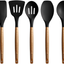 Miusco Non-Stick Silicone Cooking Utensils Set with Natural Acacia Hard Wood Handle, 5 Piece, High Heat Resistant