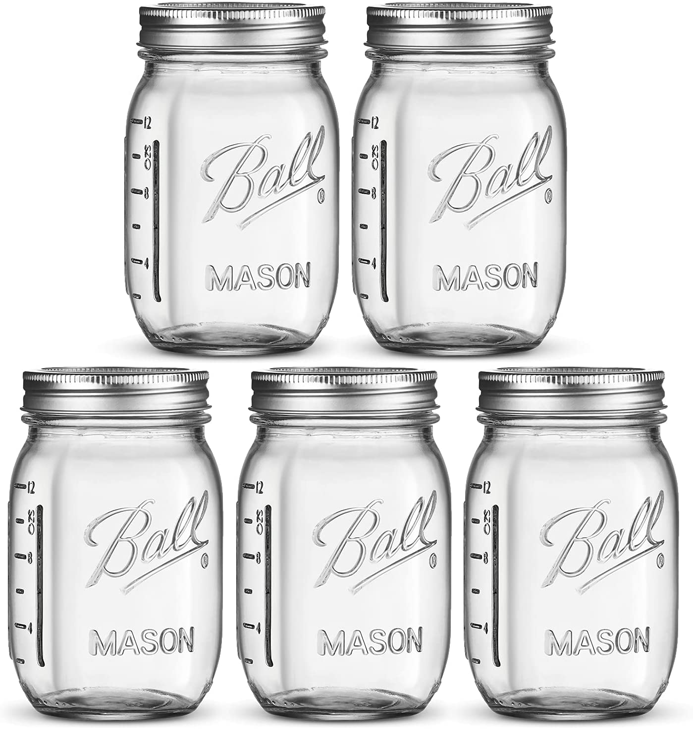 Ball Regular Mouth Mason Jars 16 oz [5 Pack] With mason jar lids and Bands, Ball mason jars 16 oz - For Canning, Fermenting, Pickling, Jar Decor - Microwave/Freeze/Dishwasher Safe + SEWANTA Jar Opener