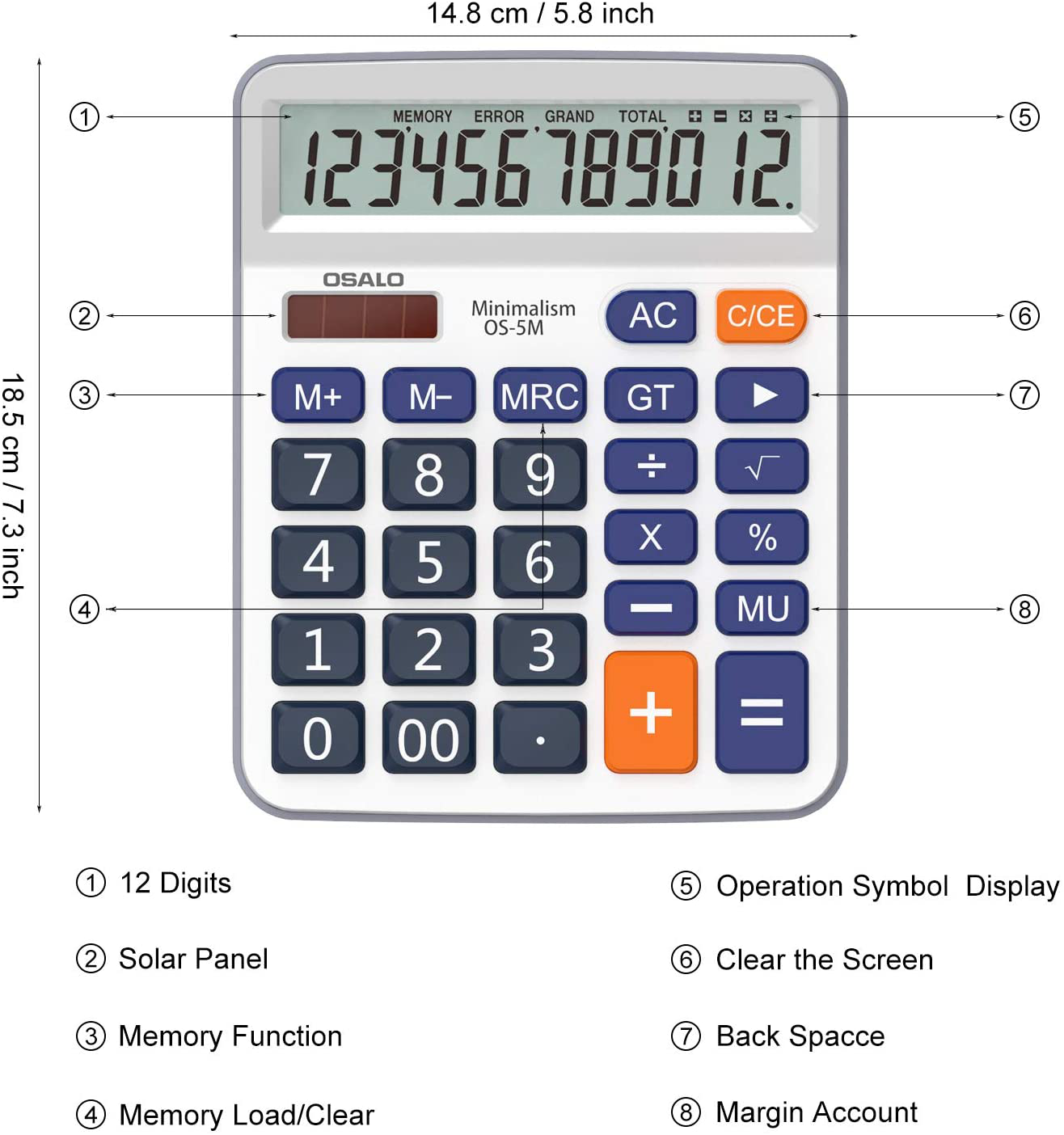 Pendancy Large LCD Display Button Electronic 12 Digits Desktop Minimalist Calculator(5M)