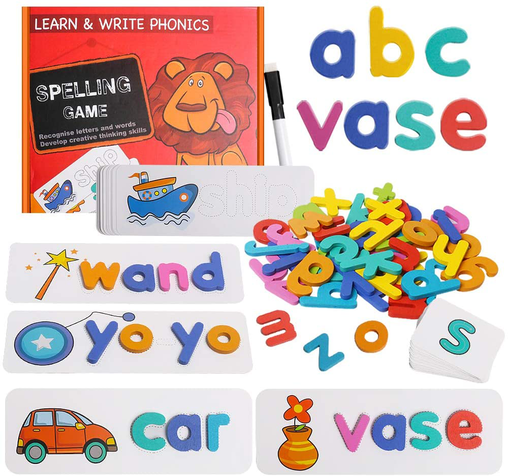 TSYAN See Spelling Letter Flash Cards Sight Words Learn to Read Alphabet Matching Shape Writing Skills Game Montessori Educational Toys for Kindergarten Preschool Toddlers Kids Boys Girls 3 Years Up