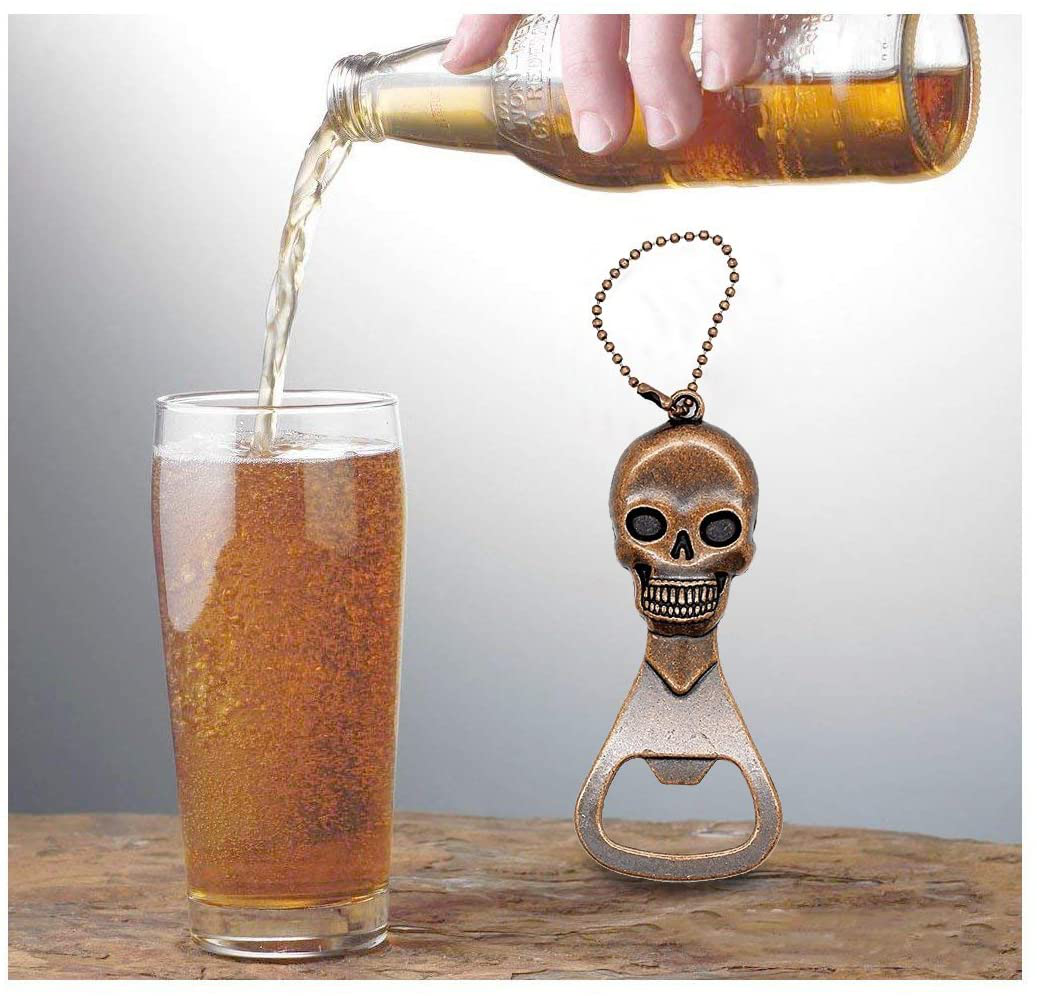 Skull Beer Bottle Opener Keychain Skeleton Opener for Bar Bartender Men and Women , Retro Copper (Vintage Brown)