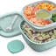 Bentgo Salad - Stackable Lunch Container with Large 54-oz Salad Bowl, 4-Compartment Bento-Style Tray for Toppings, 3-oz Sauce Container for Dressings, Built-In Reusable Fork & BPA-Free (Coastal Aqua)