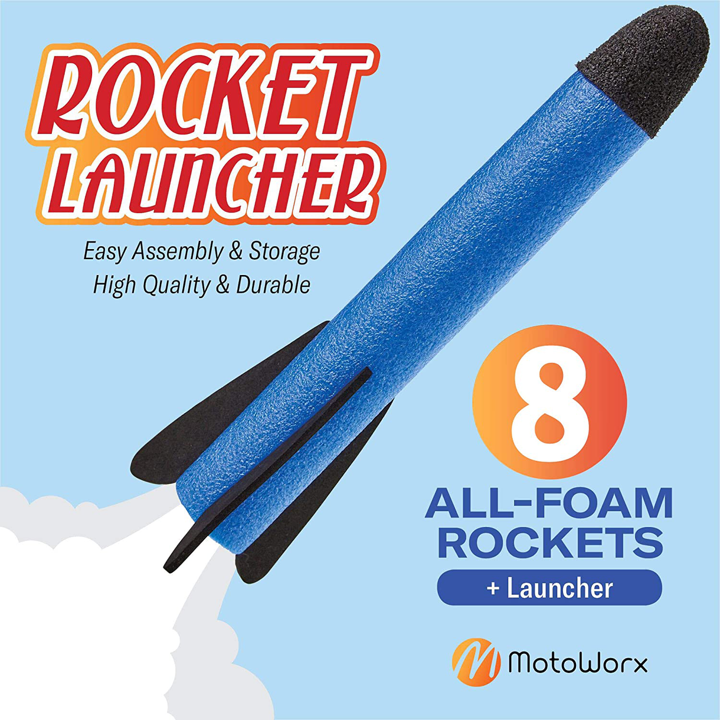 Toy Rocket Launcher for kids – Shoots Up to 100 Feet – 8 Colorful Foam Rockets and Sturdy Launcher Stand With Foot Launch Pad - Fun Outdoor Toy for Kids - Gift Toys for Boys and Girls Age 3+ Years Old