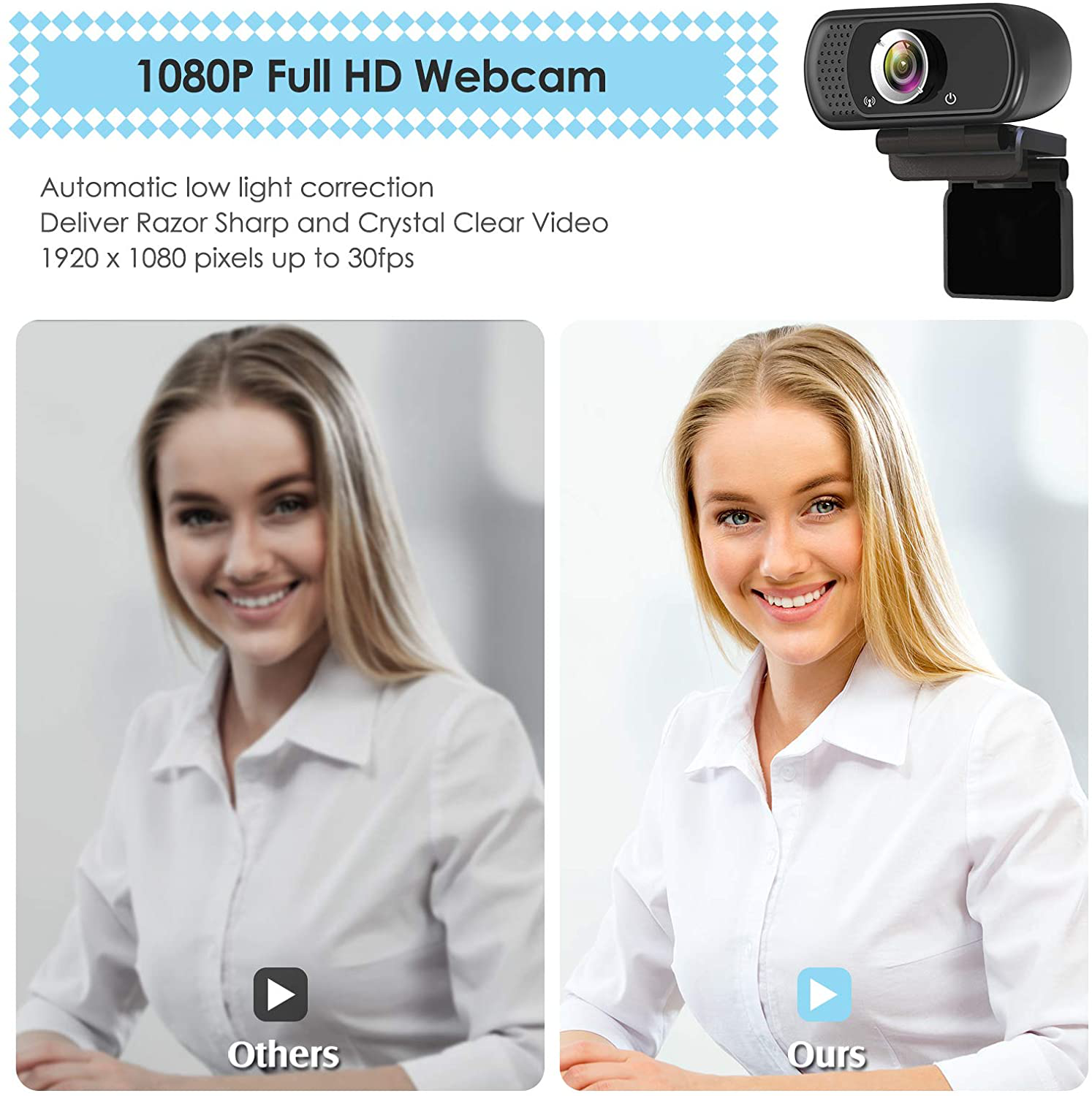 Webcam HD 1080p Web Camera, USB PC Computer Webcam with Microphone, Laptop Desktop Full HD Camera Video Webcam 110 Degree Widescreen