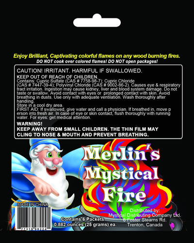 Mystical Fire Merlin’s Fire Flame Colorant Vibrant Long-Lasting Pulsating Flame Color Changer for Indoor or Outdoor Use 0.882 oz Packets 6 Pack