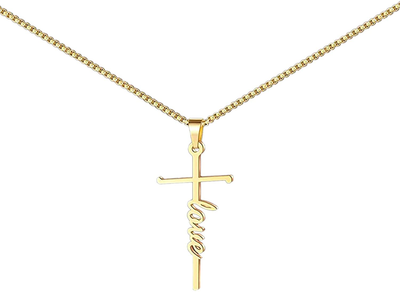 ZEINZE 18k Gold Plated Adjustable Cross Pendant Necklace | Love Letters 2021 Personalized Jewelry Gift for Women and Girl | 16" + 2"
