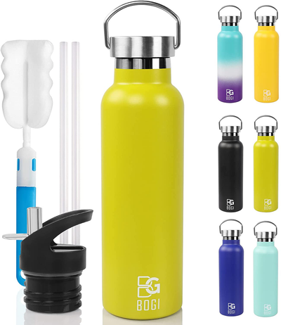 BOGI Insulated Water Bottle, 20oz Vacuum Stainless Steel Water Bottles with Straw & Spout Lids, Leakproof BPA Free Sports Metal Water Bottle-Keeps Drink Hot & Cold for Outdoor Sports Fitness Camping