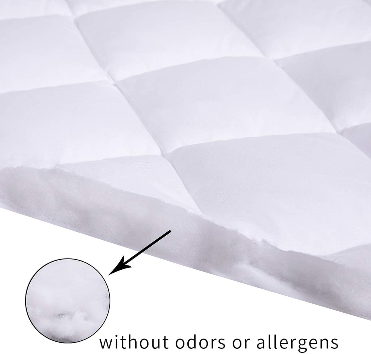 EcoMozz Full Mattress Pad Stretches up to 8-21Inch Smooth Elastic Pocket(Without Noise) Premium Snow Alternative Fiber Fill Protection Pad