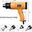 SEEKONE Heat Gun 1800W Heavy Duty Hot Air Gun Kit Variable Temperature Control with 2-Temp Settings 4 Nozzles 122℉~1202℉（50℃- 650℃）with Overload Protection for Crafts, Shrinking PVC, Stripping Paint