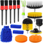TTCR-II 16 Pcs Car Wheel/Tyre Cleaner and Drill Brush Set, Detailing Brush, Dashboard Mini Duster, Microfiber Mit and Towel, Sponge Polishing Pad, Thread Backing Pad, Drill Power Scrubber Brushes