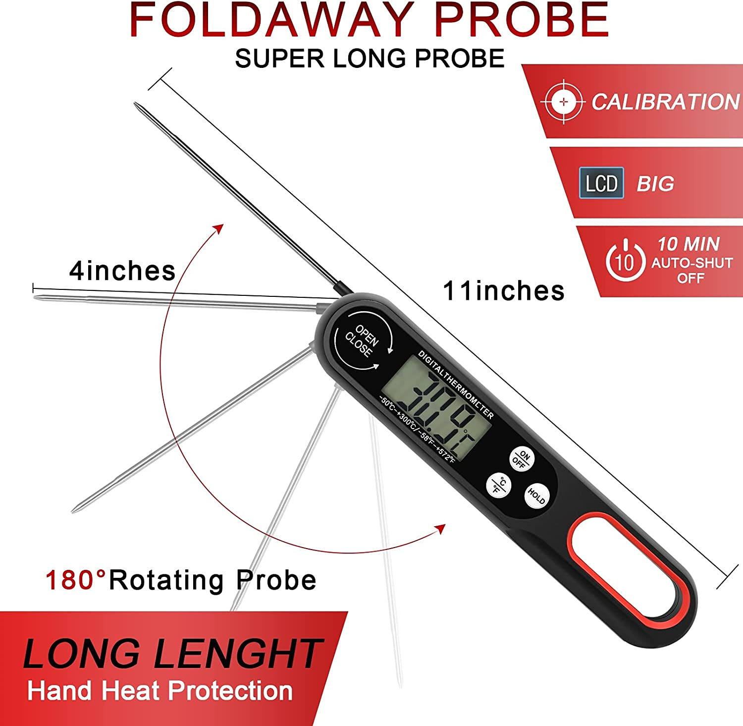 Instant-Read Thermometer, Digital Cooking Thermometer, Digital Meat Thermometer, Fold Pocket Thermometer