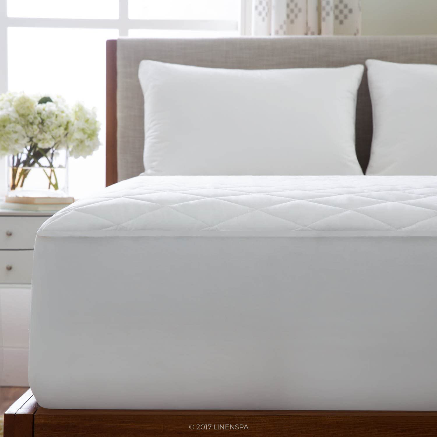 Linenspa Waterproof Quilted Mattress Pad - Hypoallergenic Fill - Deep Pocket Fitted Skirt - California King