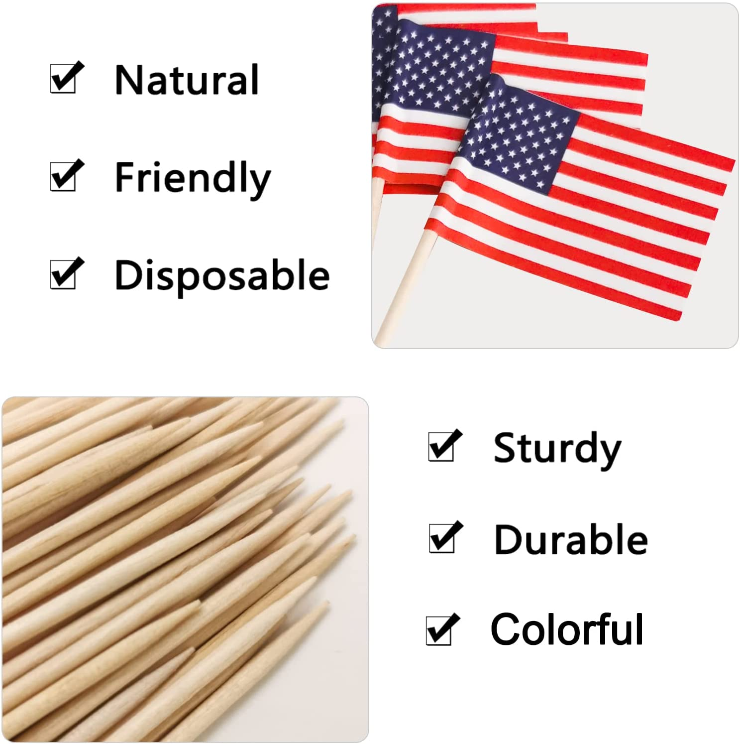 100 Pcs USA American Flag Toothpick Flags,Small Toothpick Mini Stick Cupcake Toppers,Country Picks Party Decoration Celebration Cocktail Picks for Party Bar Sport Events.