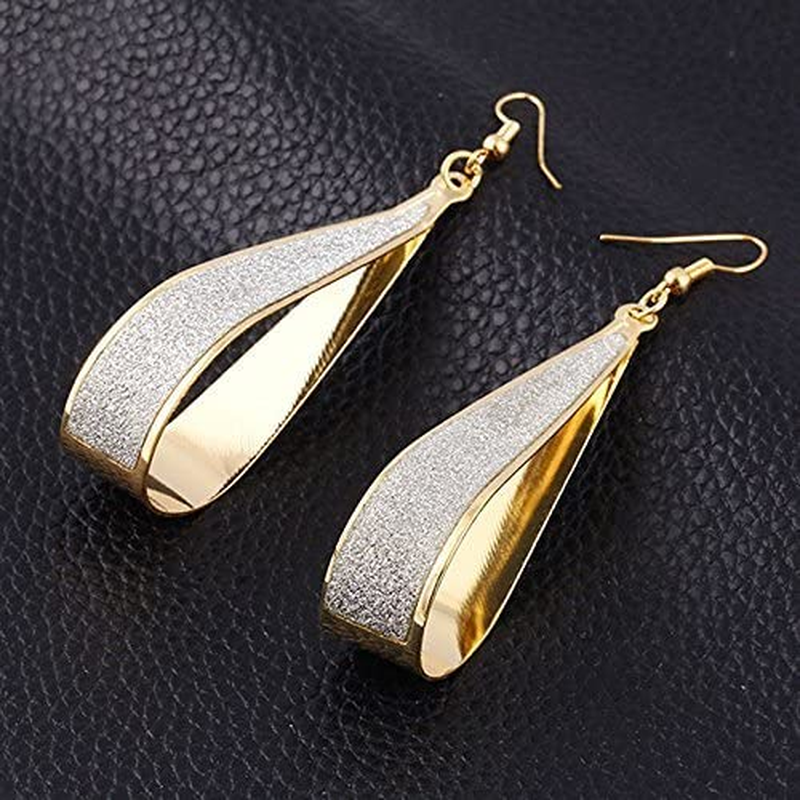 Silver Crystal Scrub Water Drop Hook Dangle Earrings Fashion Women Party (Gold)