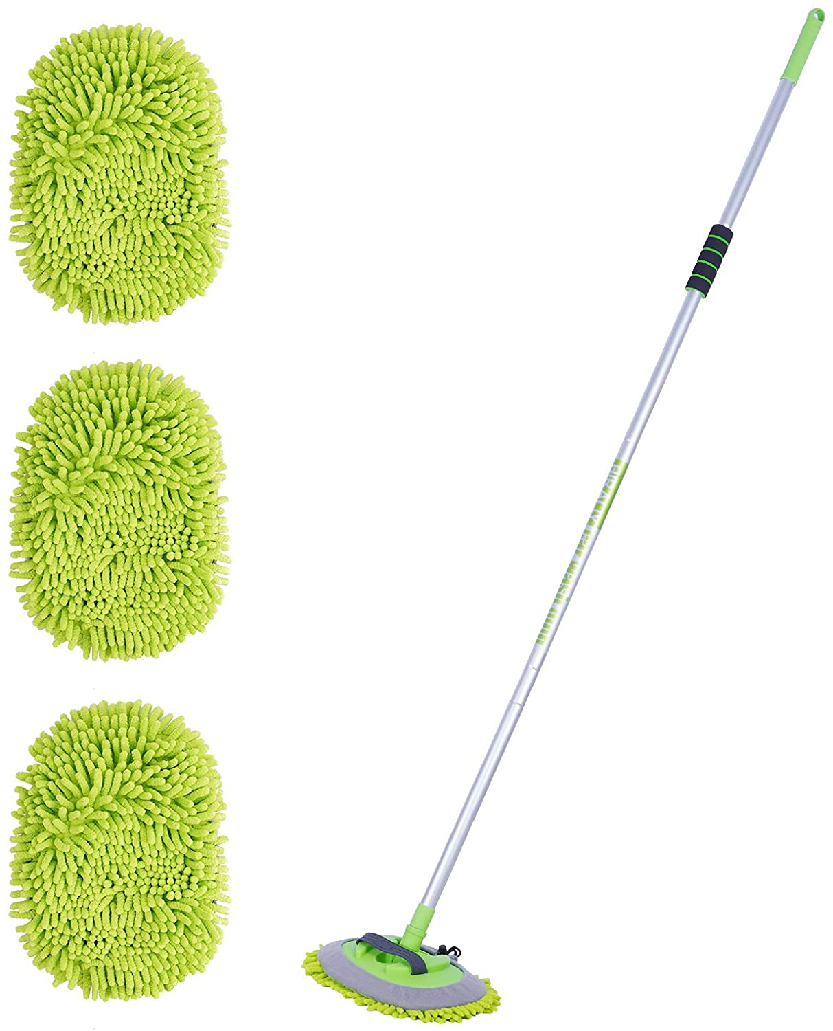 HIRALIY 2 in 1 Car Wash Brush, 62" Car Wash Mop with Long Handle, Chenille Microfiber Car Washing Mitt, Extension Pole Flexible Rotation Scratch Free, Used to Clean Trucks, RVs, Pickups, and Buses