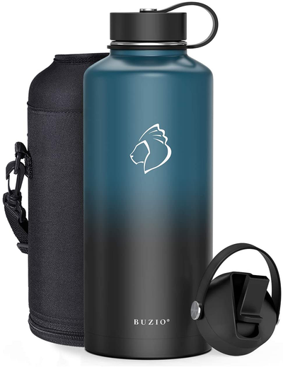 BUZIO Insulated Water Bottle with Straw Lid and Flex Cap, 32oz, 40oz, 64oz, 87oz Modern Double Vacuum Stainless Steel Water Flask, Cold for 48 Hrs Hot for 24 Hrs Simple Thermo Canteen Mug,BPA-Free